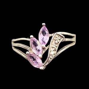 Sterling Silver (.925) Marquise Amethyst Cluster & Accents Ring sz 7.75